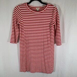 J. Crew Mini Dress Women's XXS White Red Striped 3/4 Sleeve Round Neck Pullover